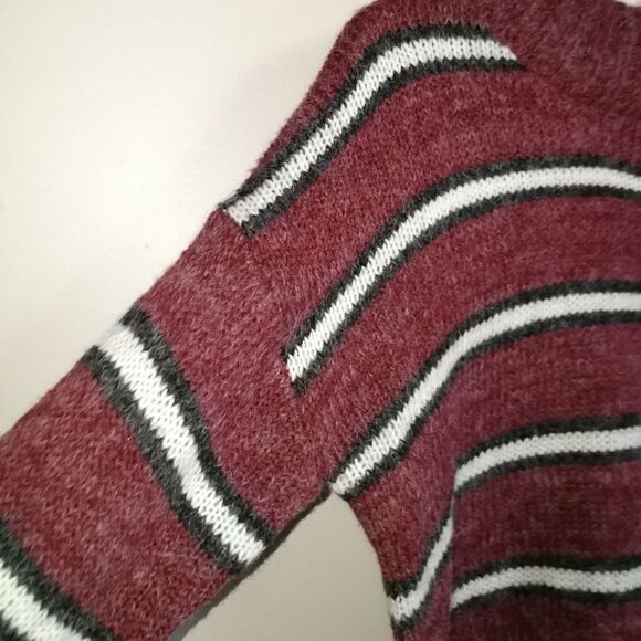 Stripes Burgundy & White Casual Knitted Crewneck Sweater NWT Size Large - Picture 4 of 14